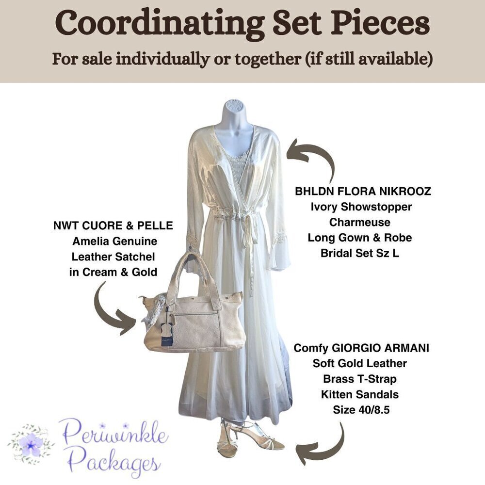 BHLDN FLORA NIKROOZ Ivory Showstopper Charmeuse Long Gown & Robe Bridal Set Sz L - Picture 2 of 10